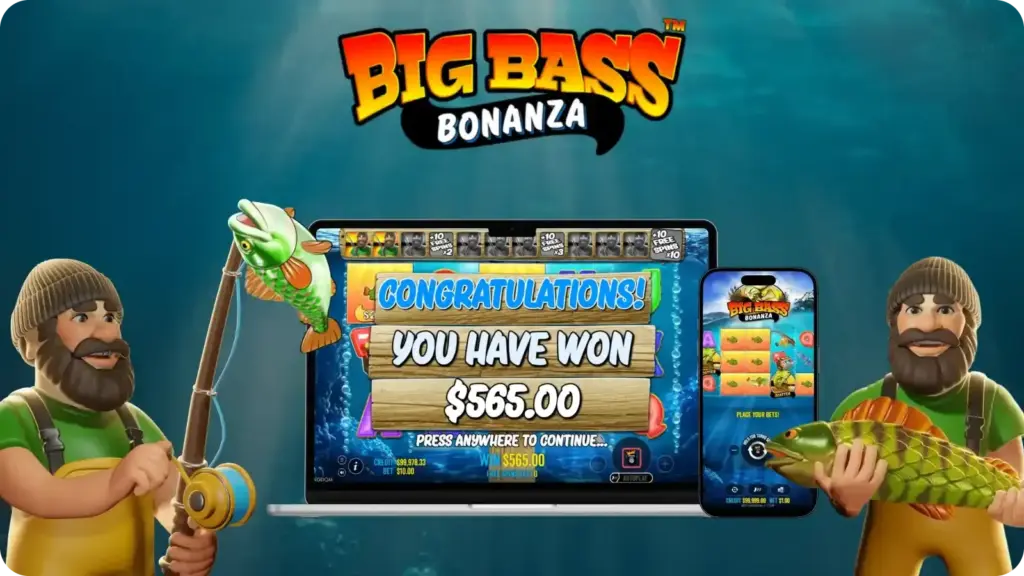 Decorative image based on the Big Bass Bonanza fishing theme and reel layout