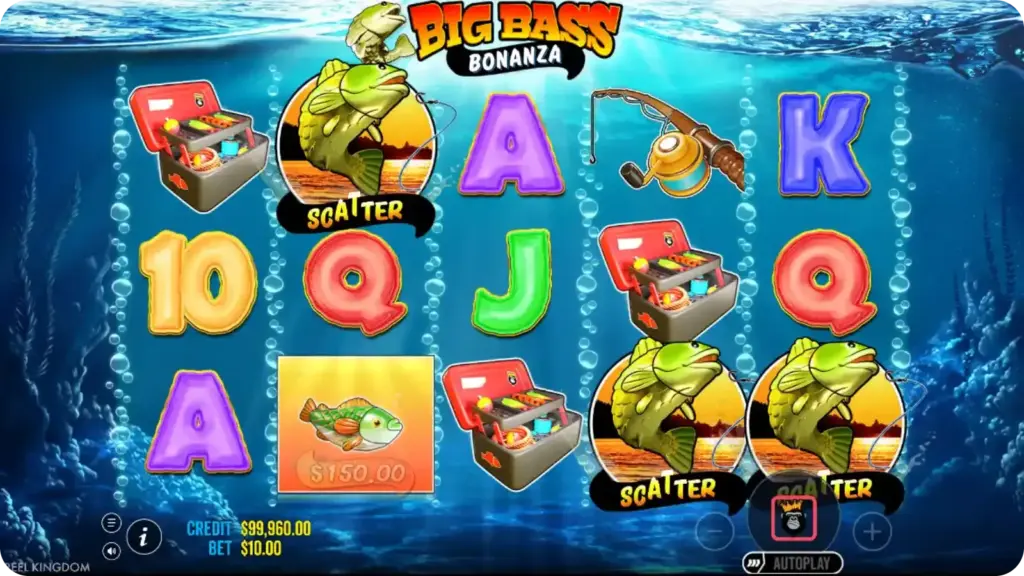 Big Bass Bonanza Scatter boat symbols triggering the free spins bonus on the reels